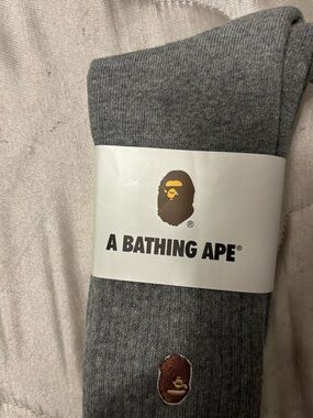 Bape Gray Crew Socks with Embroidered Ape Motif